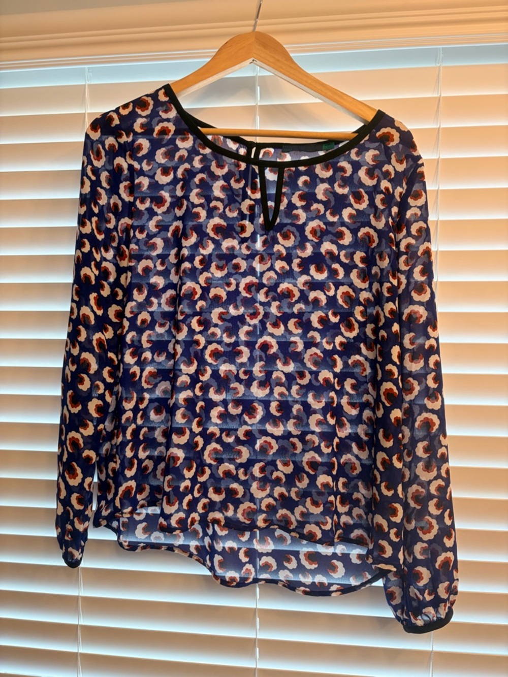Navy Abstract Print Keyhole Blouse